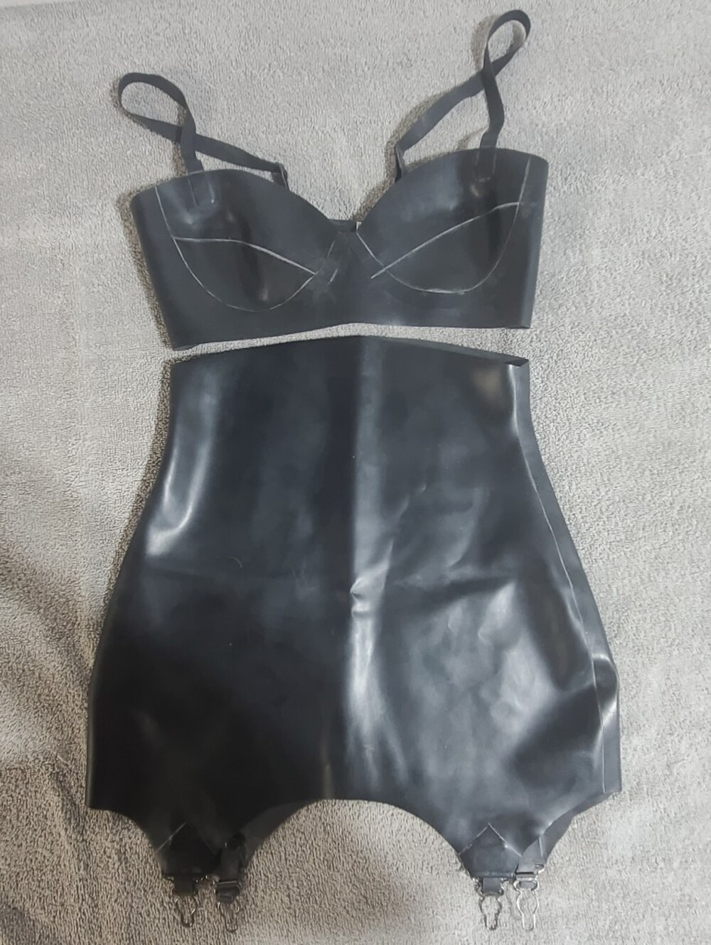 Black Latex Two-Piece Girdle Set
